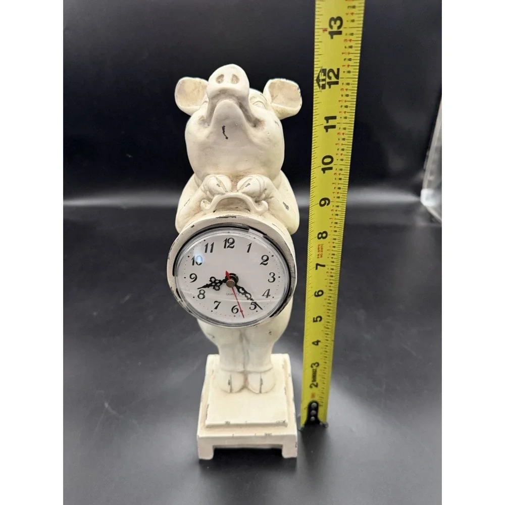 Vintage Standing Pig Figurine Quartz Desk Clock Farmhouse Decor Working Clock